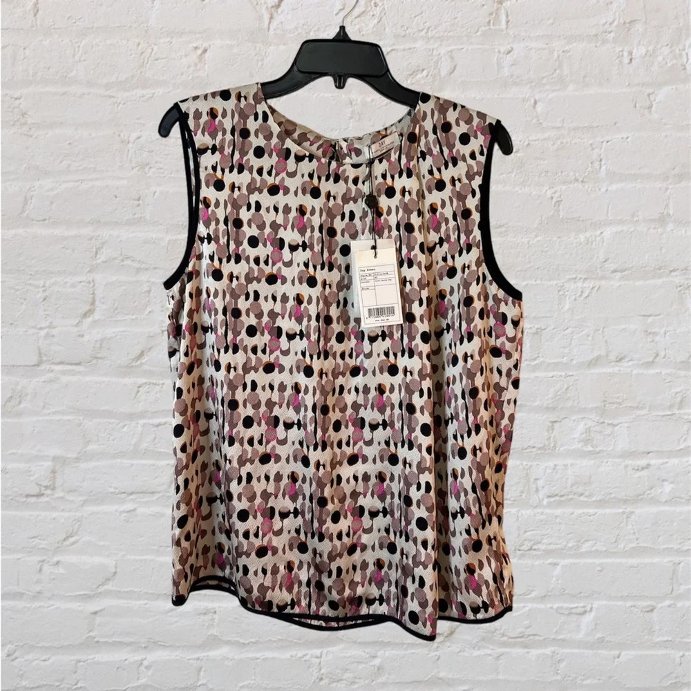 New Day Birger Et Mikkelsen Sleeveless Silk Blouse Sz 40 Black Cream Women’s NWT